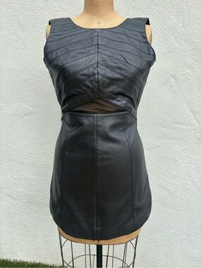 Stella & Jamie Black Leather Cutout Mini Dress